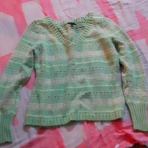 American eagle outfitters green & pink v-neck sweater xlarge y2k